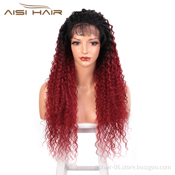 Aisi Hair 13x6 Long Wavy Ombre Red Dark Root Wig Kinky Curly Wave Lace Frontal Wig Cosplay Front Lace Hair Wigs For Black Women